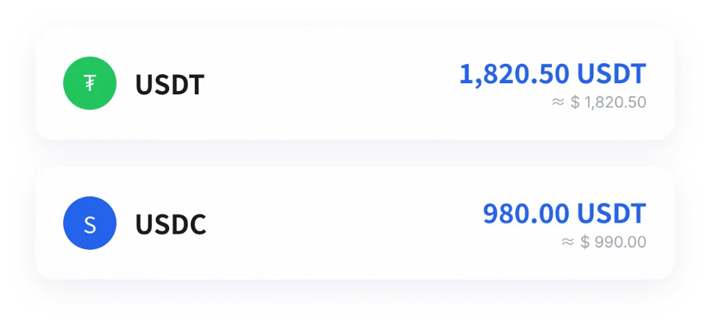 USDT / USDC asset cards